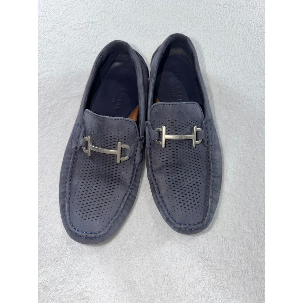 Cole Haan Mens Grandseries Blue Nubuck Leather Bit Driver Loafers size 8 1/2